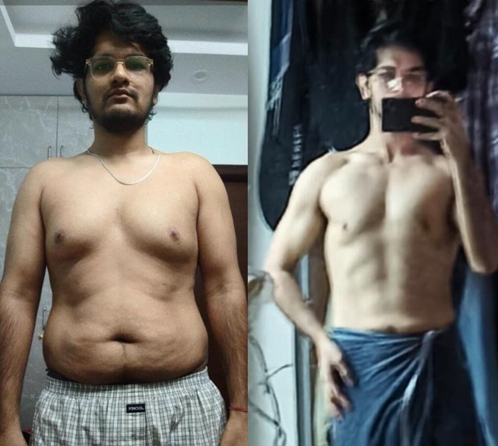 Harsh - fat loss transformation, 31 lbs down in 5 months while working a 9-5, Pratyush Liftz client